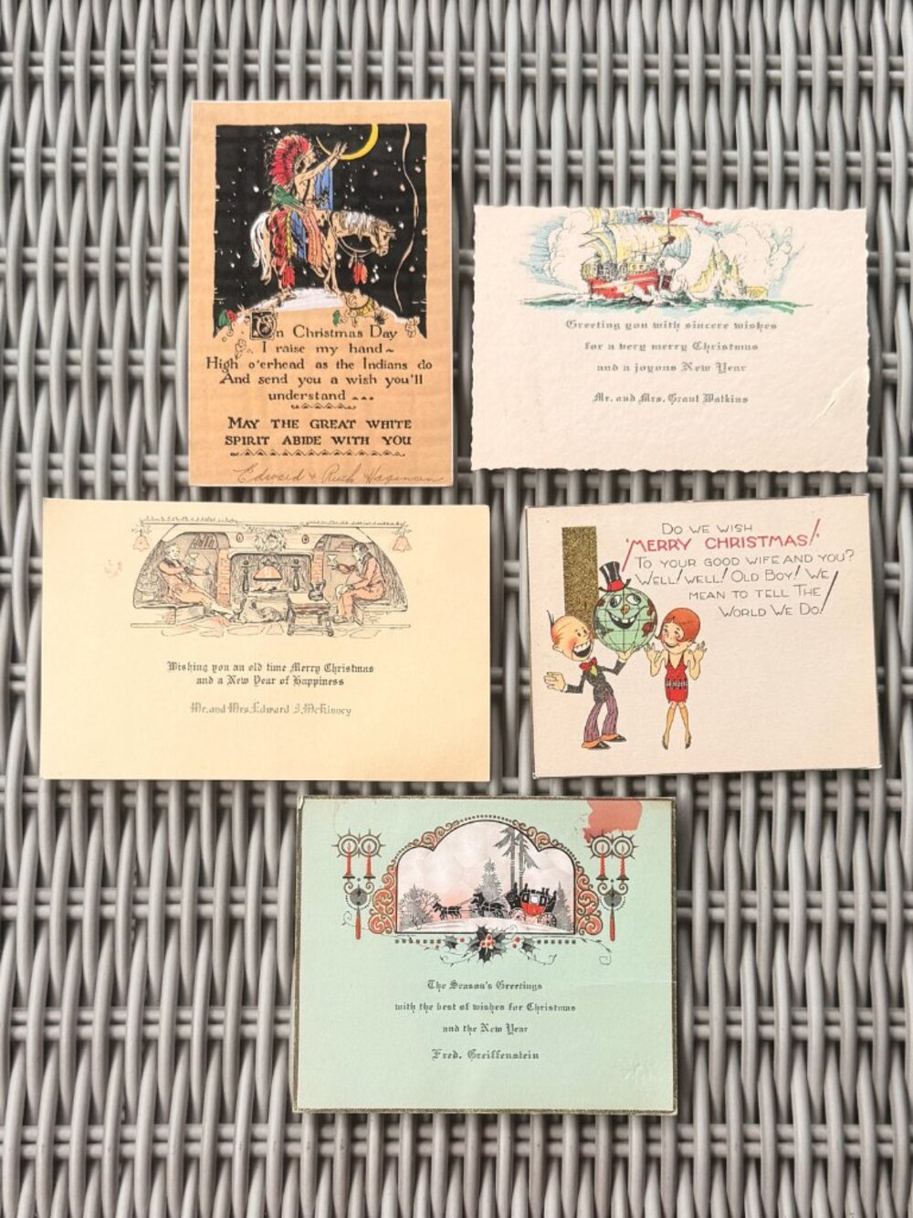 Lot of 5 Vintage Greeting Cards Christmas Postcards 1920s-50s ? Midcentury